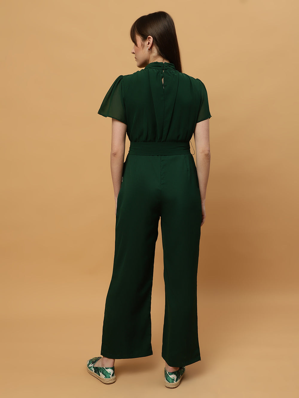 Beatnik Straight Ankle-length Self Dark Green Women Jumpsuits Beatnik India