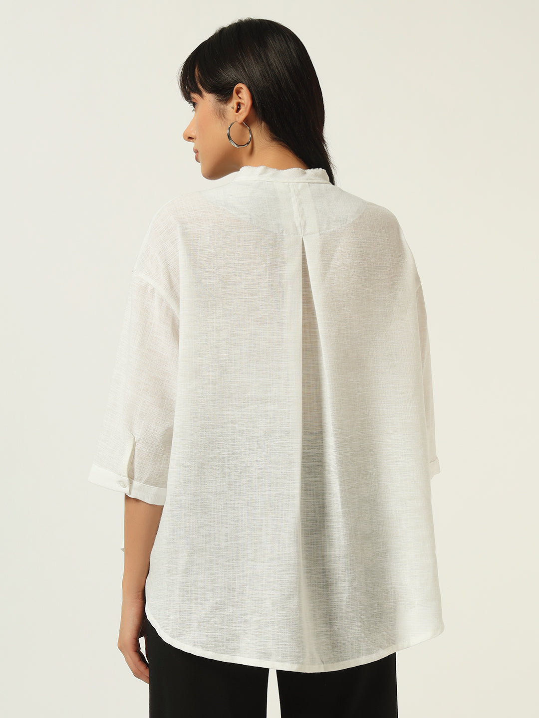 Beatnik Classic Meets Contemporary: The Band Collar Off White Shirt