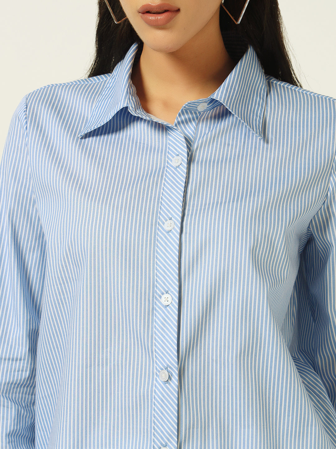 Beatnik’s Blue Power Striped Chic Statement Western Shirt