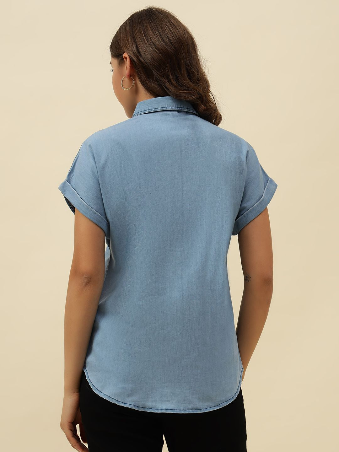 Denim Blue Western Cutaway Collar Shirt Beatnik