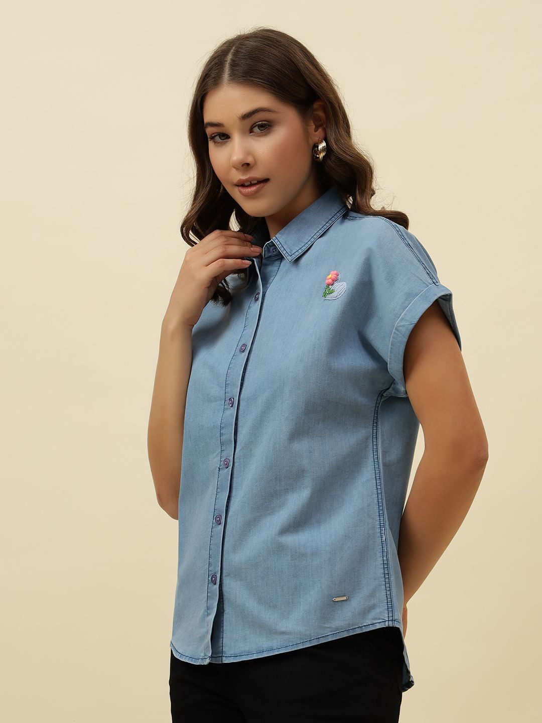 Denim Blue Western Cutaway Collar Shirt Beatnik