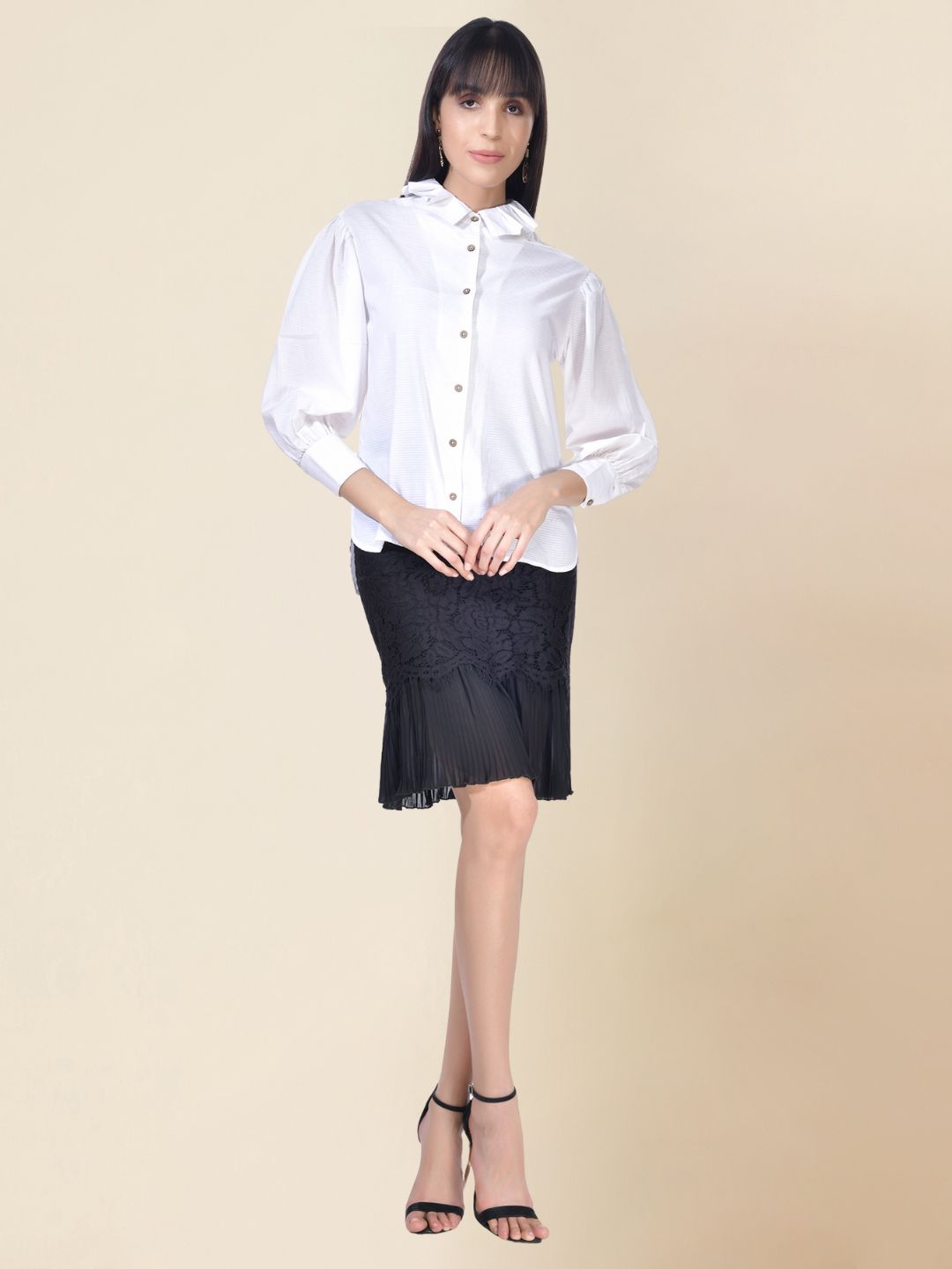 Beatnik Cotton Blend Spread Collar White Womens Shirt Beatnik India