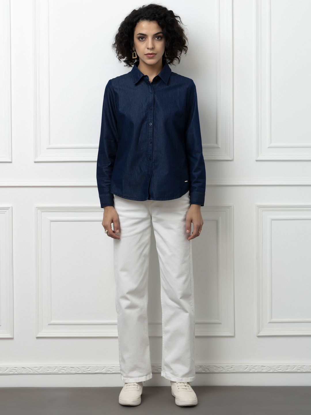 Beatnik Denim Dark Blue Button-Down Collar Womens Formal Shirt Beatnik India