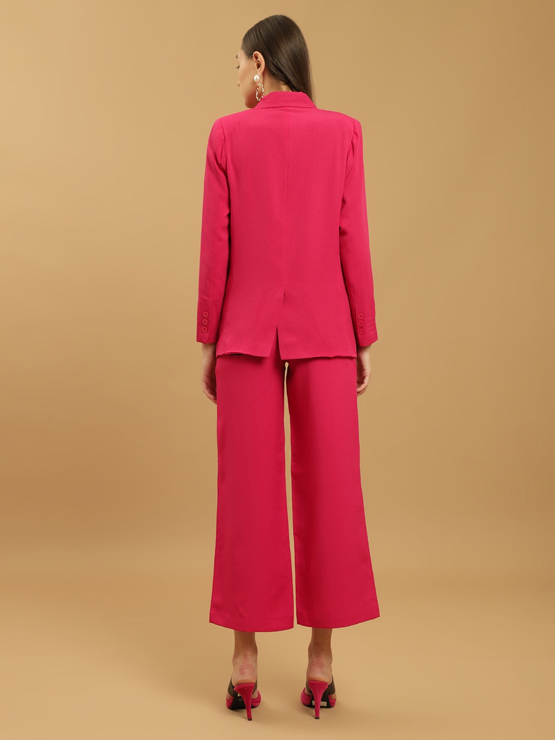Beatnik Notched Lapel Longline Regular Fuchsia Womens Western Suits Beatnik India