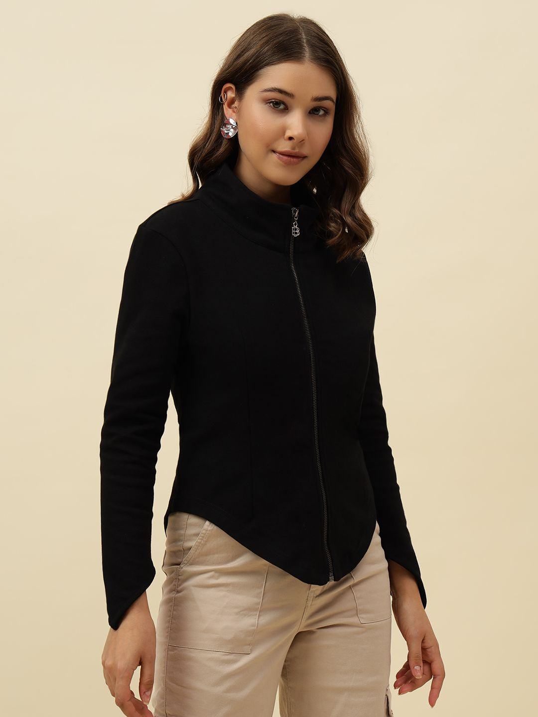 Front Open Full Sleeve Black Sweatshirts Beatnik