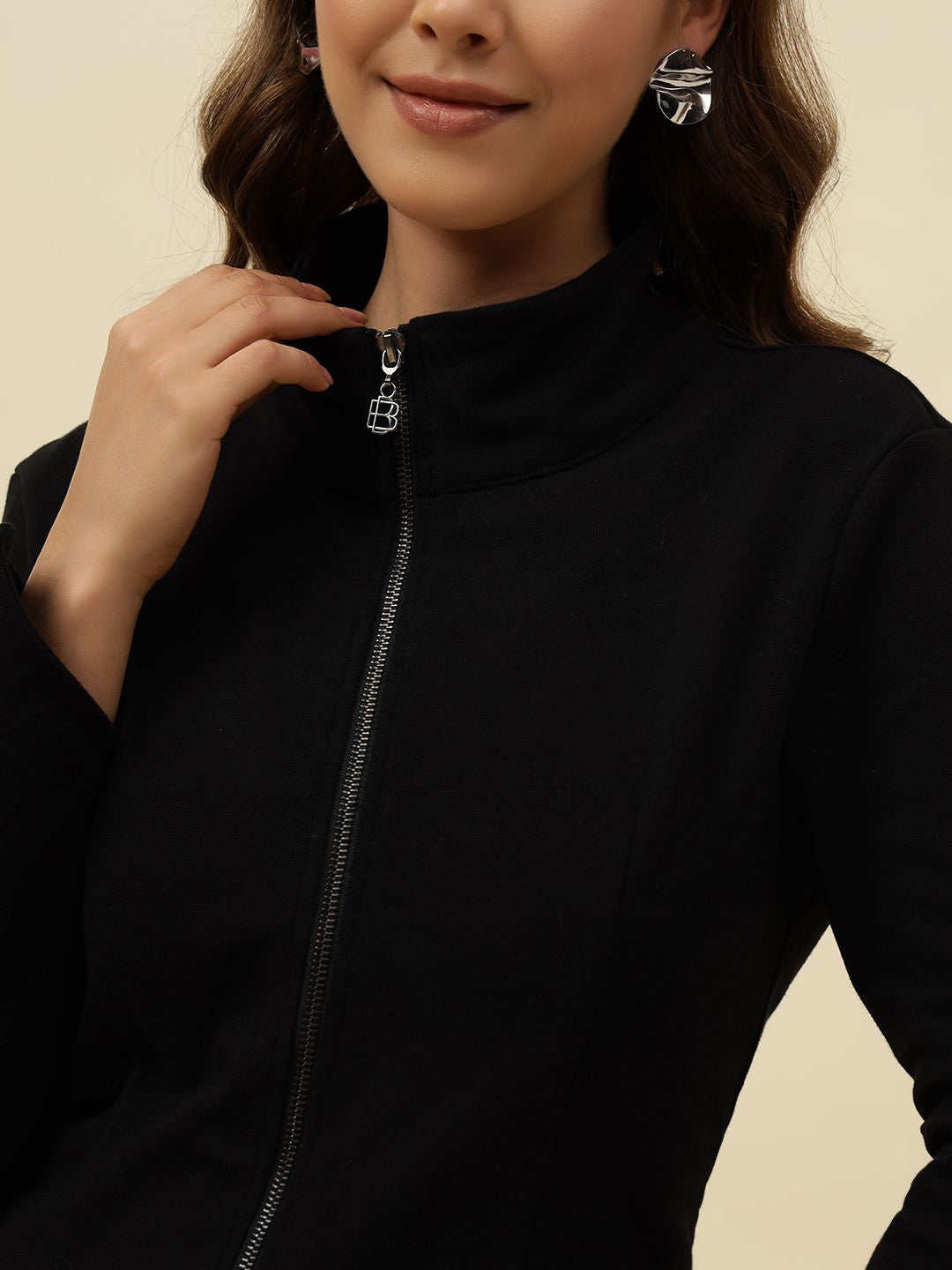 Front Open Full Sleeve Black Sweatshirts Beatnik