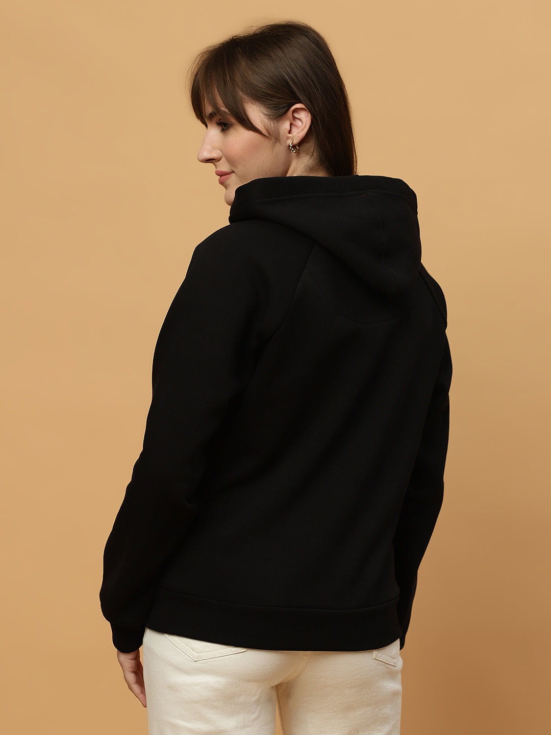 Beatnik Casual Wear V Neck Full Sleeve Hooded Black Sweatshirts Beatnik India