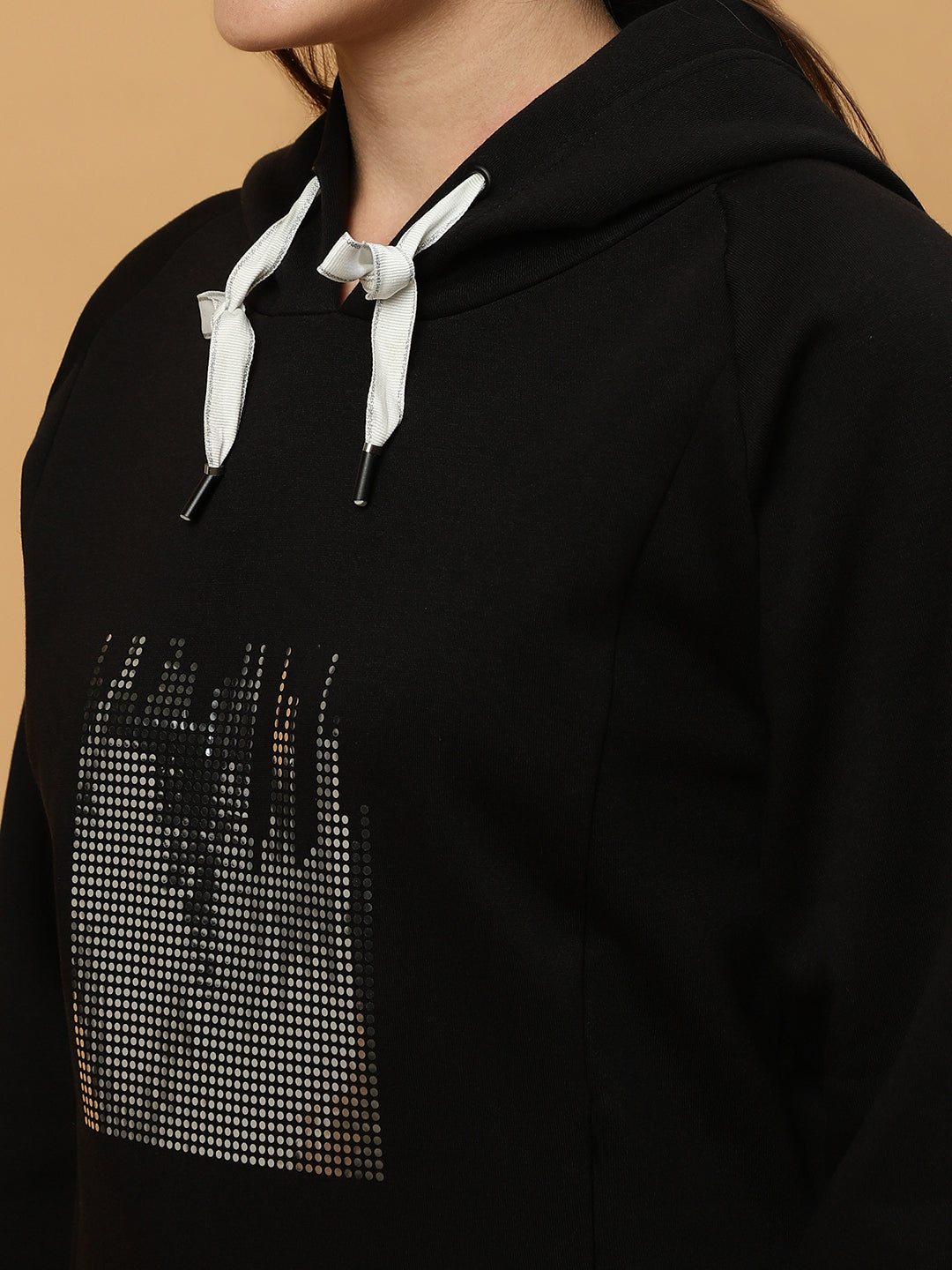 Beatnik Casual Wear V Neck Full Sleeve Hooded Black Sweatshirts Beatnik India