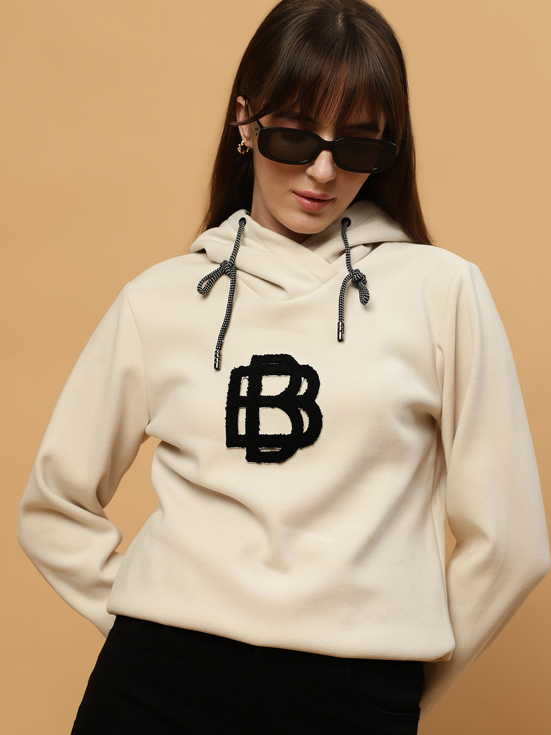 Beatnik Casual Wear Hooded Cuffed Sleeves Off White Sweatshirts Beatnik India