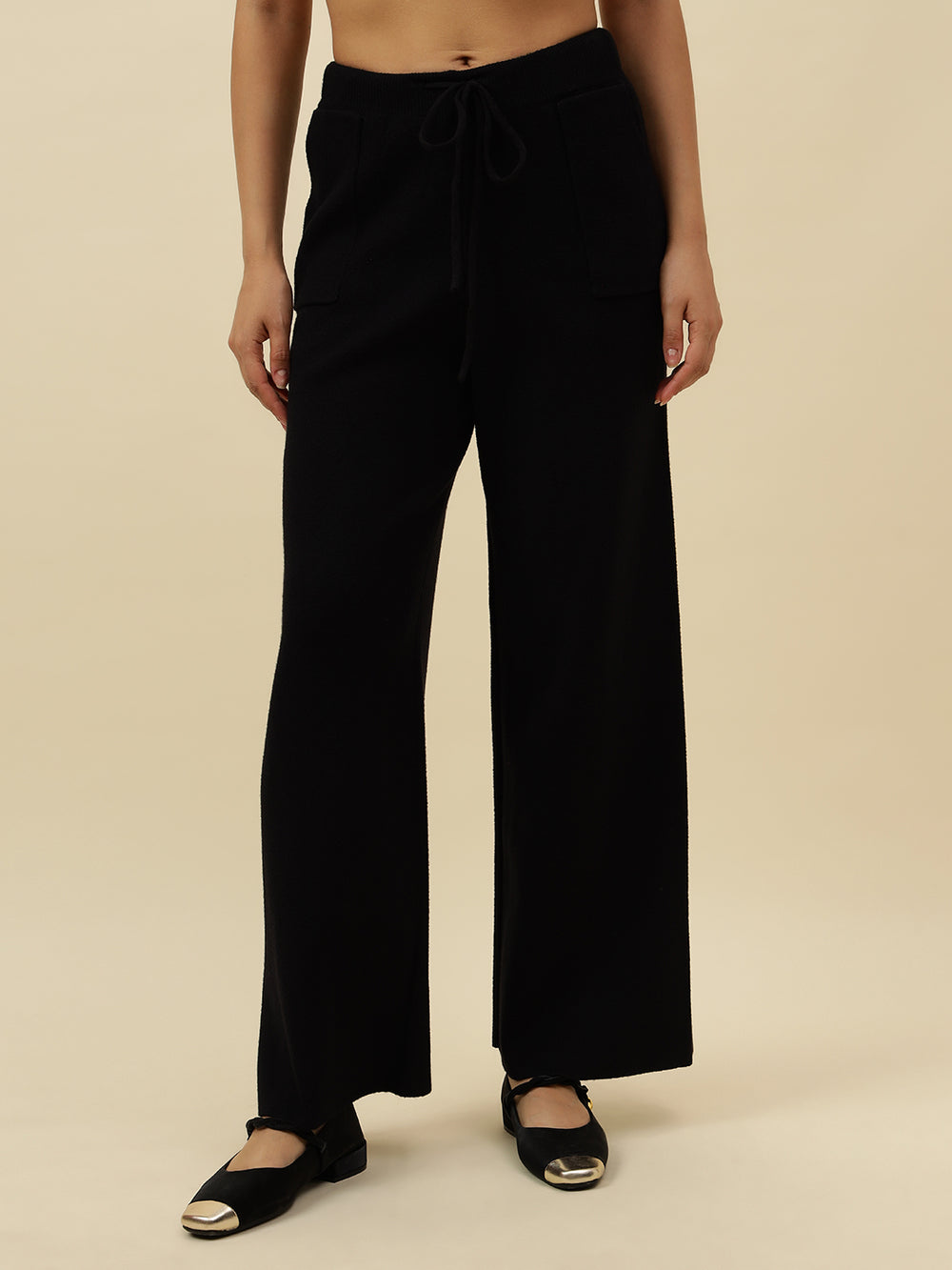 Cozy High-Rise Winter Black Treggings with Pockets Beatnik