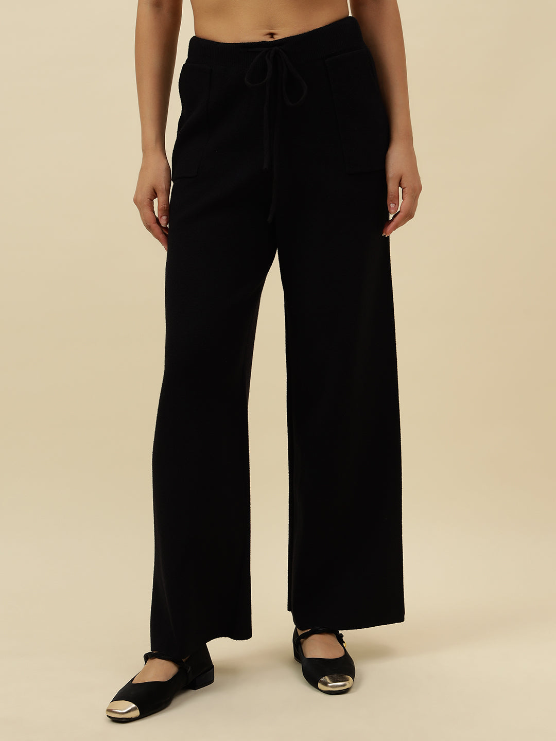 Cozy High-Rise Winter Black Treggings with Pockets Beatnik