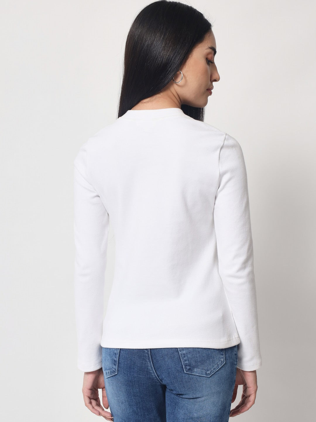 Light Winter Casual Wear White A-Line Zip Neck Top Beatnik India