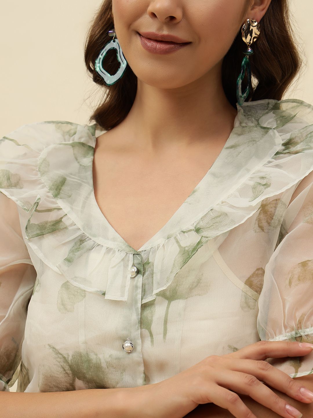 Green Shirt Style Peter Pan Top Beatnik