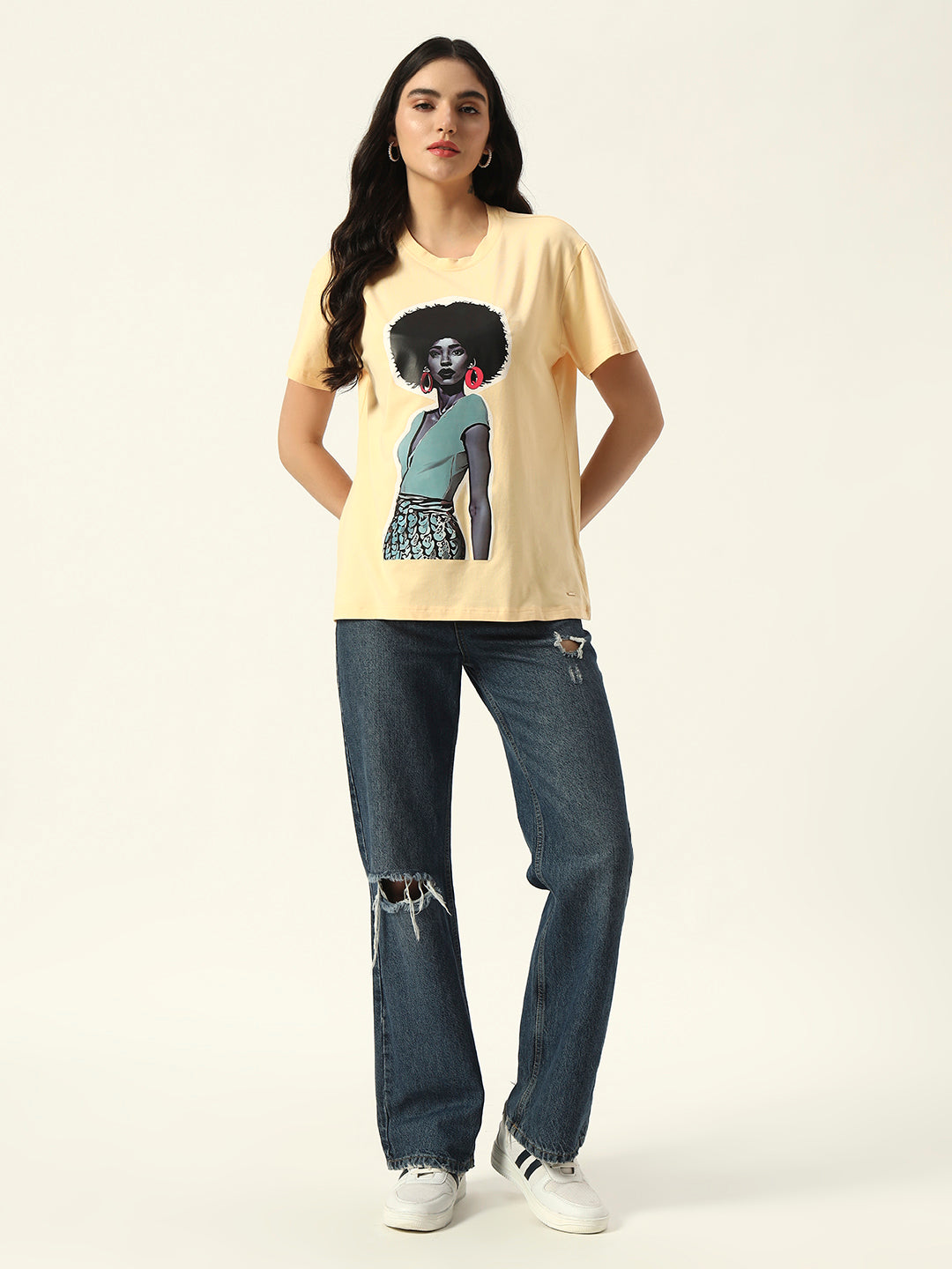 Figure print Short Sleeve Yellow T-Shirt