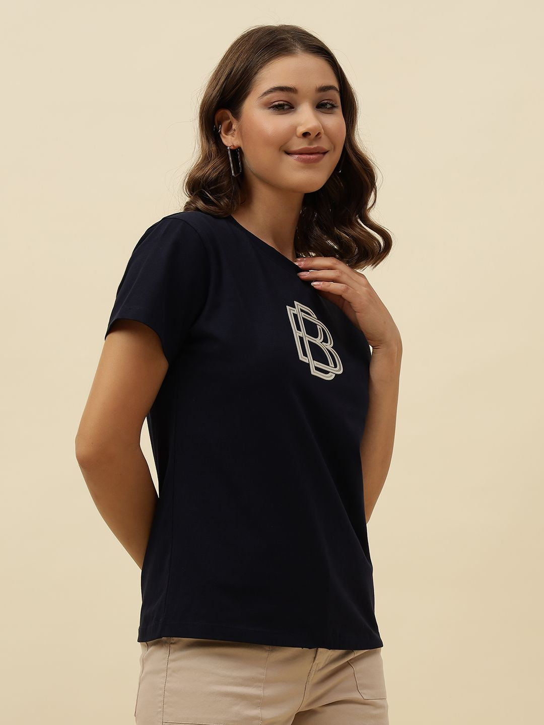 Figure print Short Sleeve Navy Blue T-Shirt Beatnik