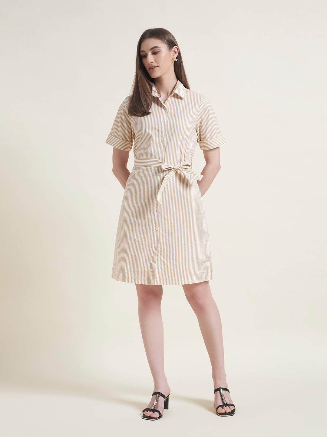 Yellow Regular Shirt Dress for Women