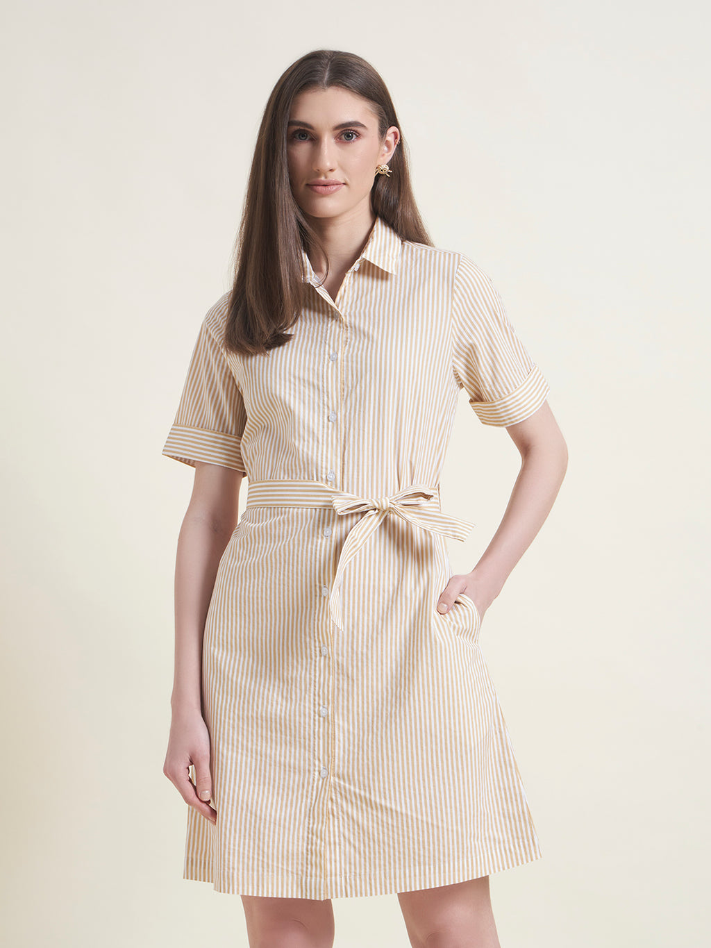 Yellow Regular Shirt Dress for Women