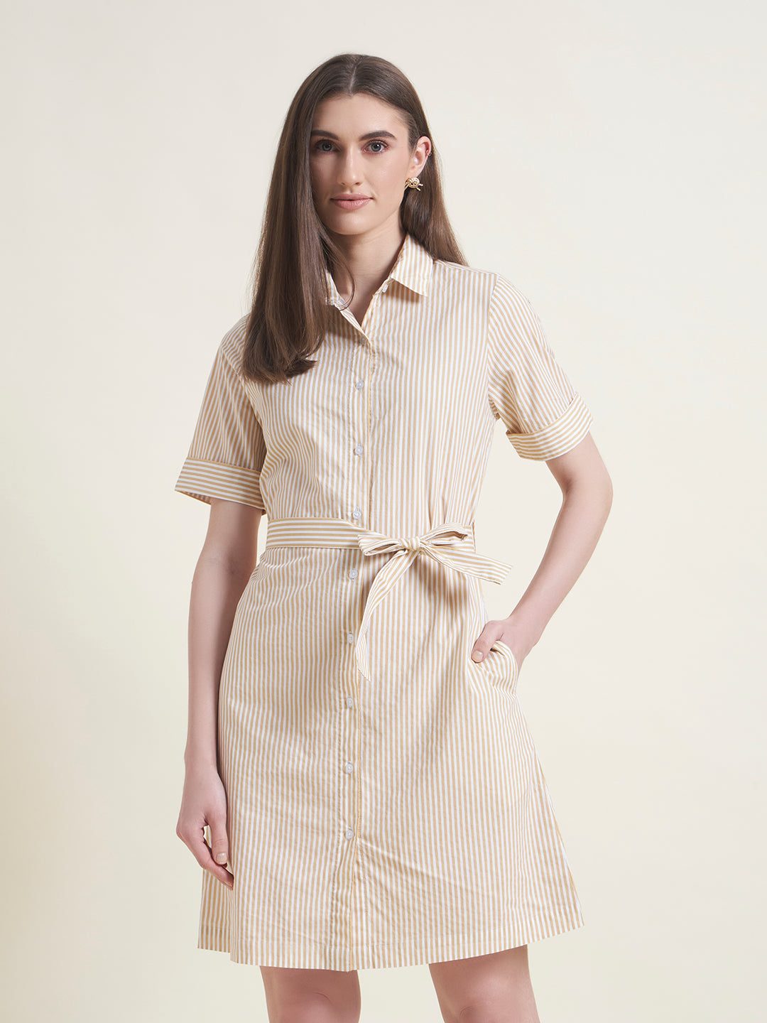 Yellow Regular Shirt Dress for Women