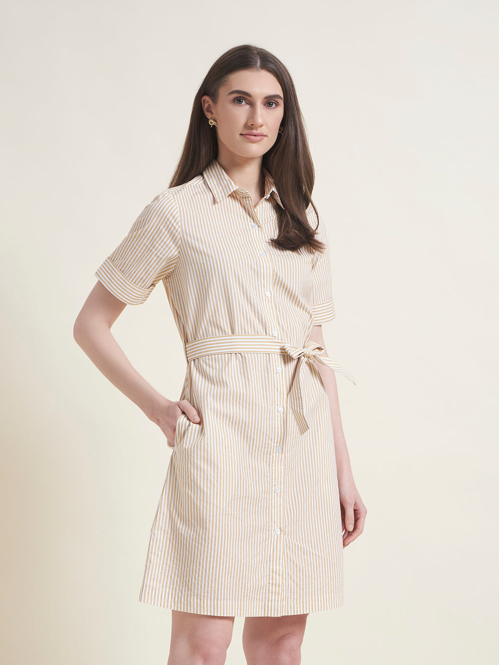 Yellow Regular Shirt Dress for Women