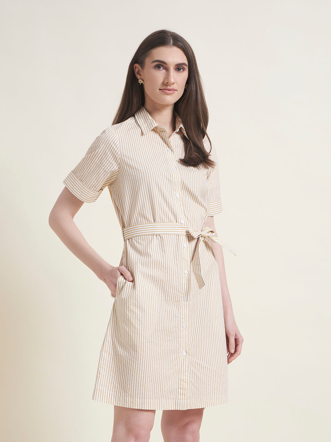 Yellow Regular Shirt Dress for Women