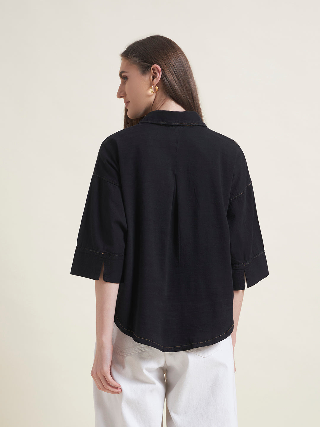 Black Oversized Women Western Shirt