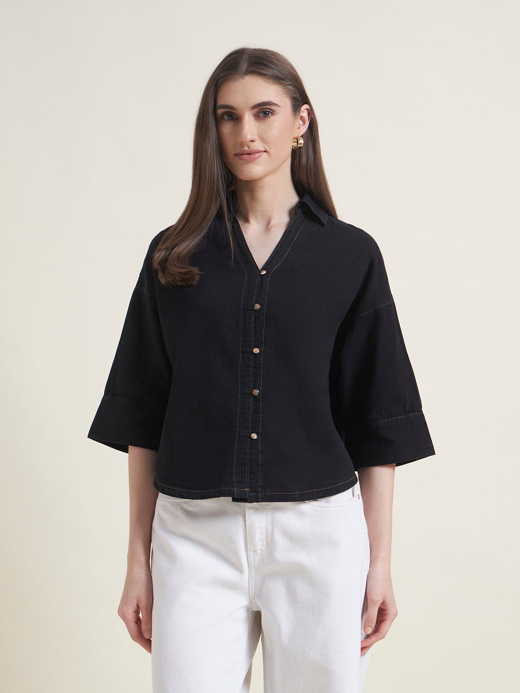 Black Oversized Women Western Shirt