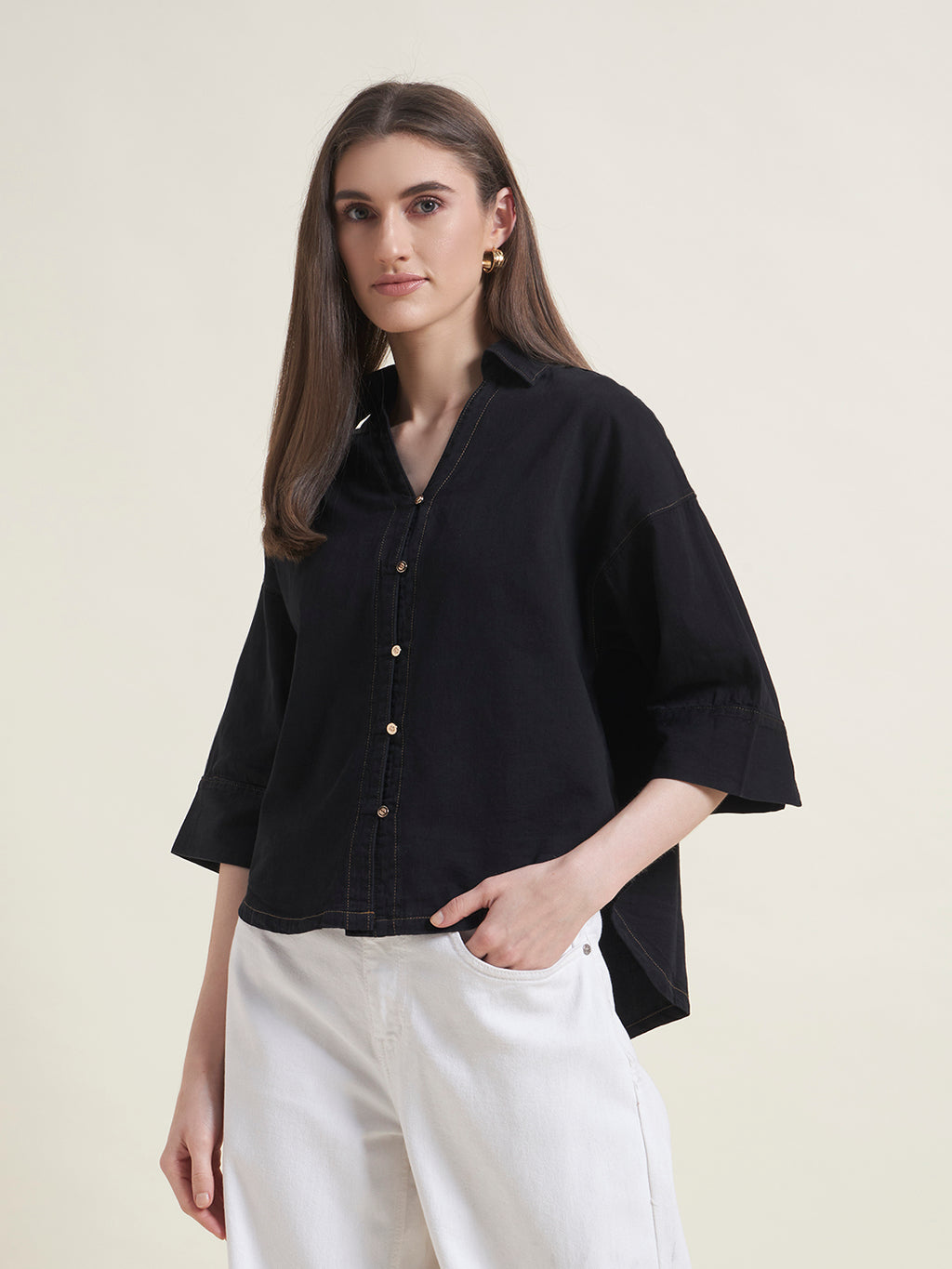 Black Oversized Women Western Shirt