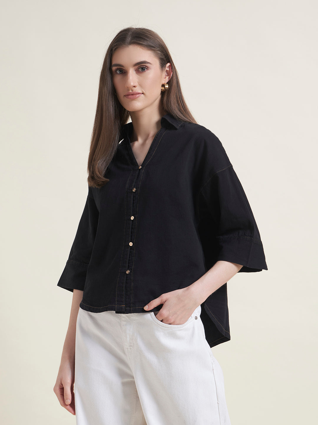 Black Oversized Women Western Shirt