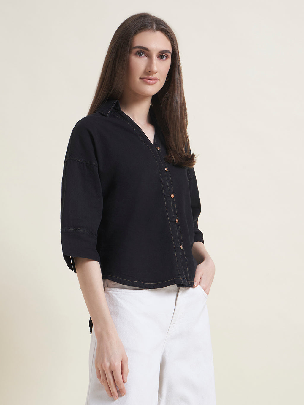 Black Oversized Women Western Shirt