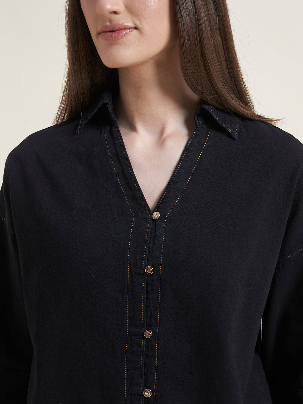 Black Oversized Women Western Shirt