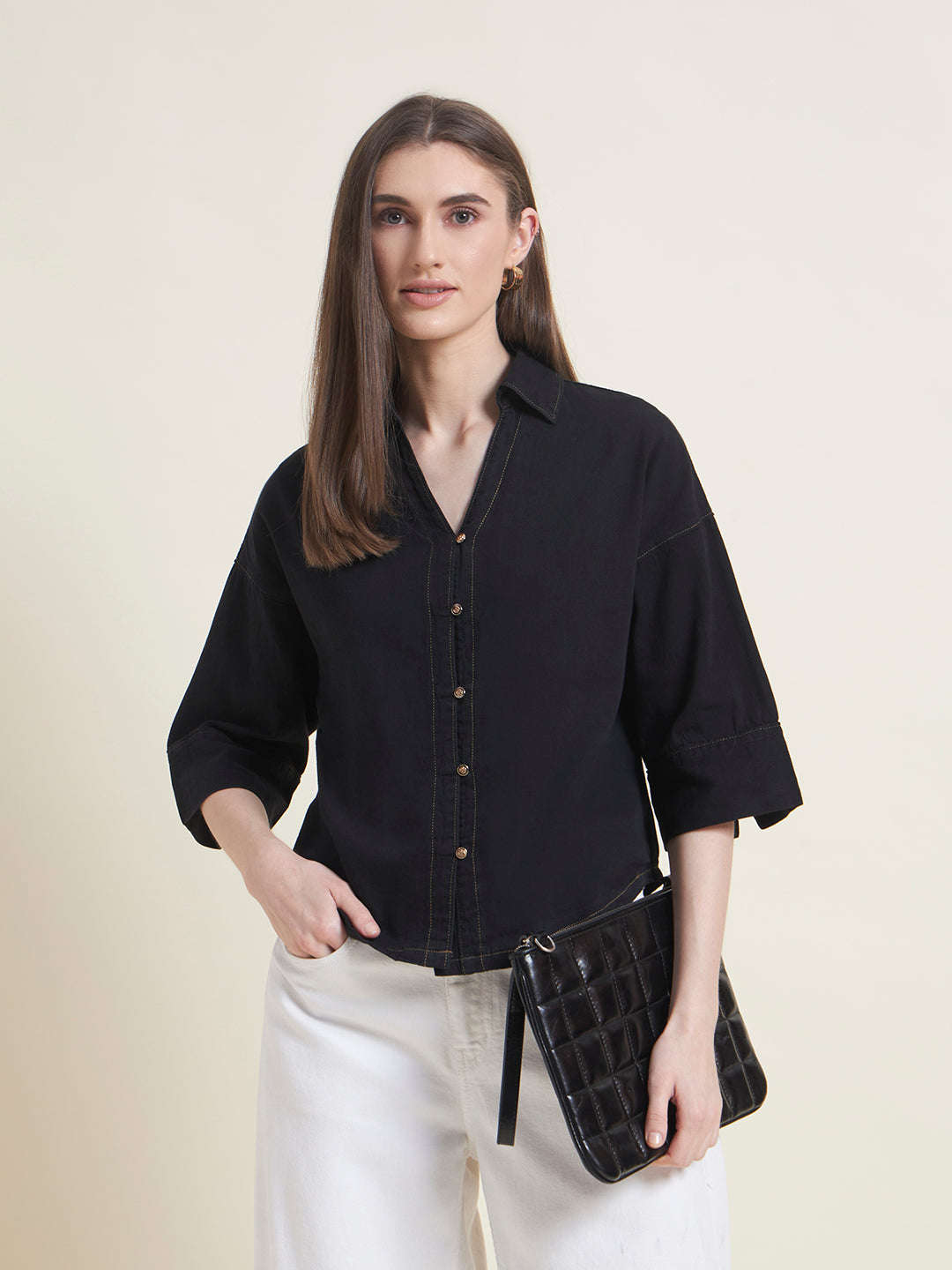 Black Oversized Women Western Shirt