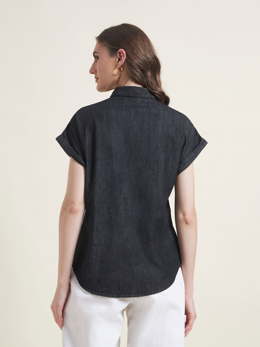 Charcoal Spread Collar Half Sleeve Formal Shirt