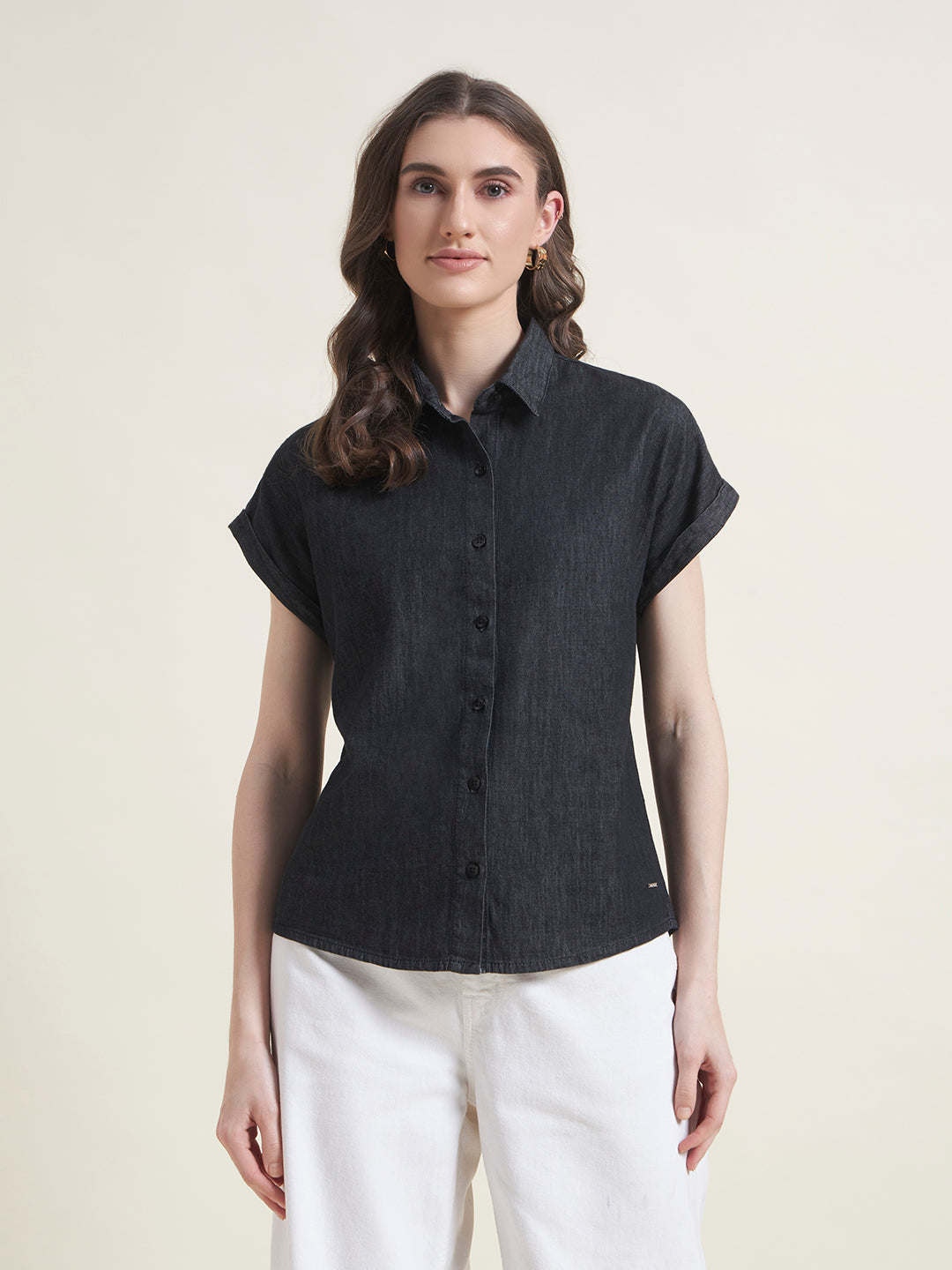 Charcoal Spread Collar Half Sleeve Formal Shirt