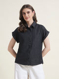 Charcoal Spread Collar Half Sleeve Formal Shirt