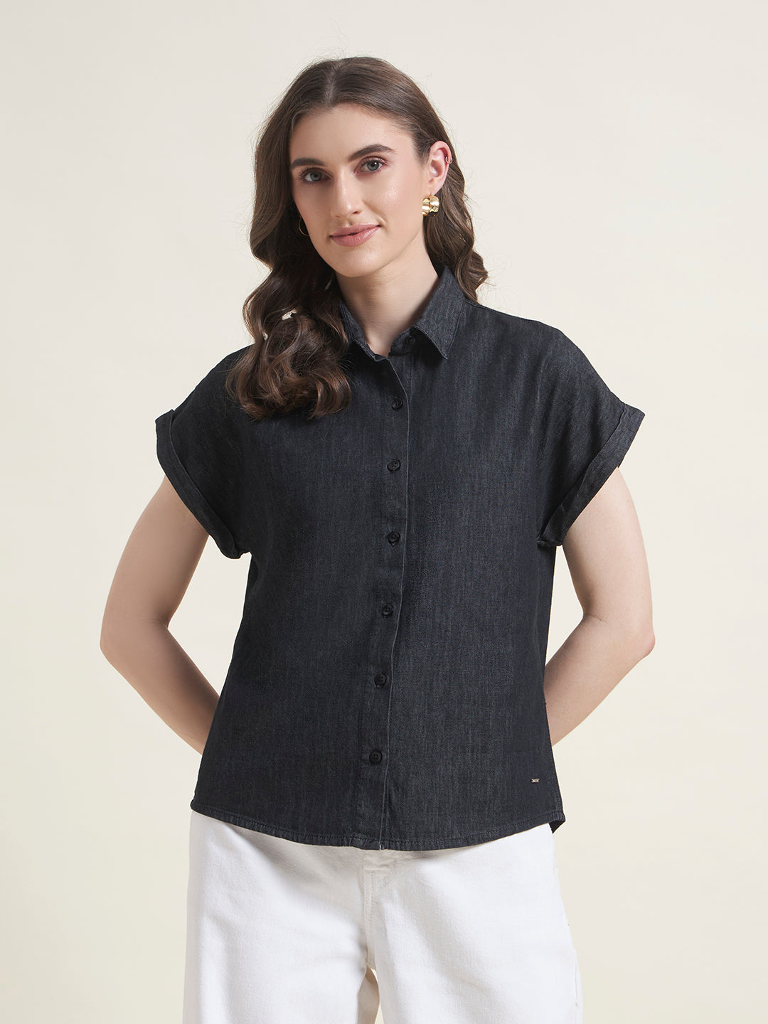 Charcoal Spread Collar Half Sleeve Formal Shirt