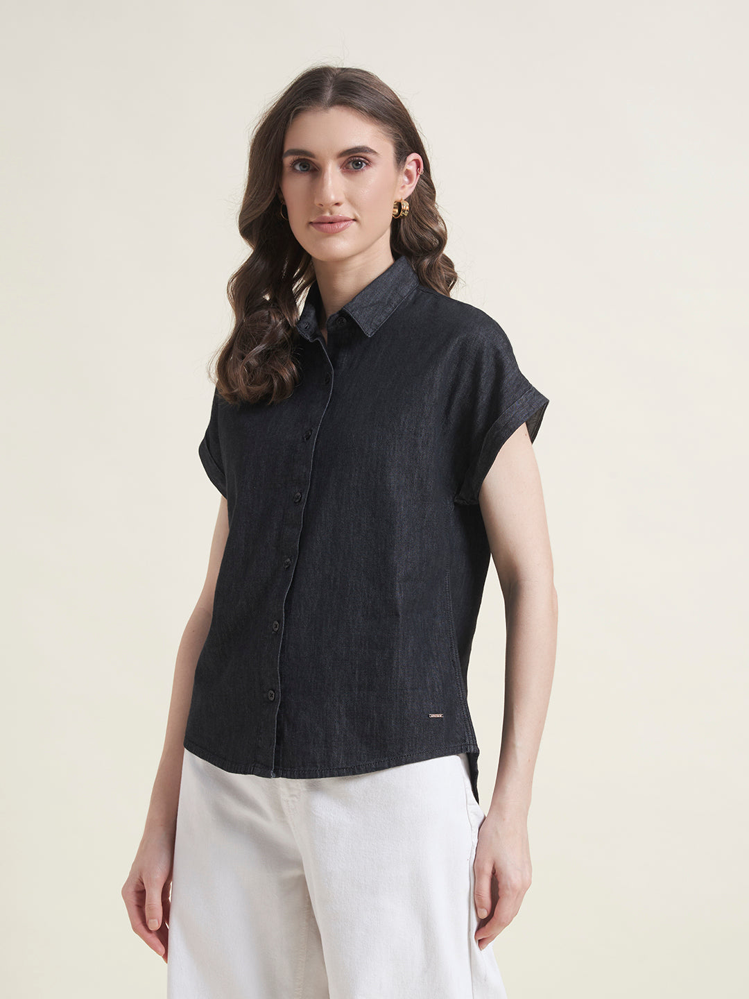 Charcoal Spread Collar Half Sleeve Formal Shirt