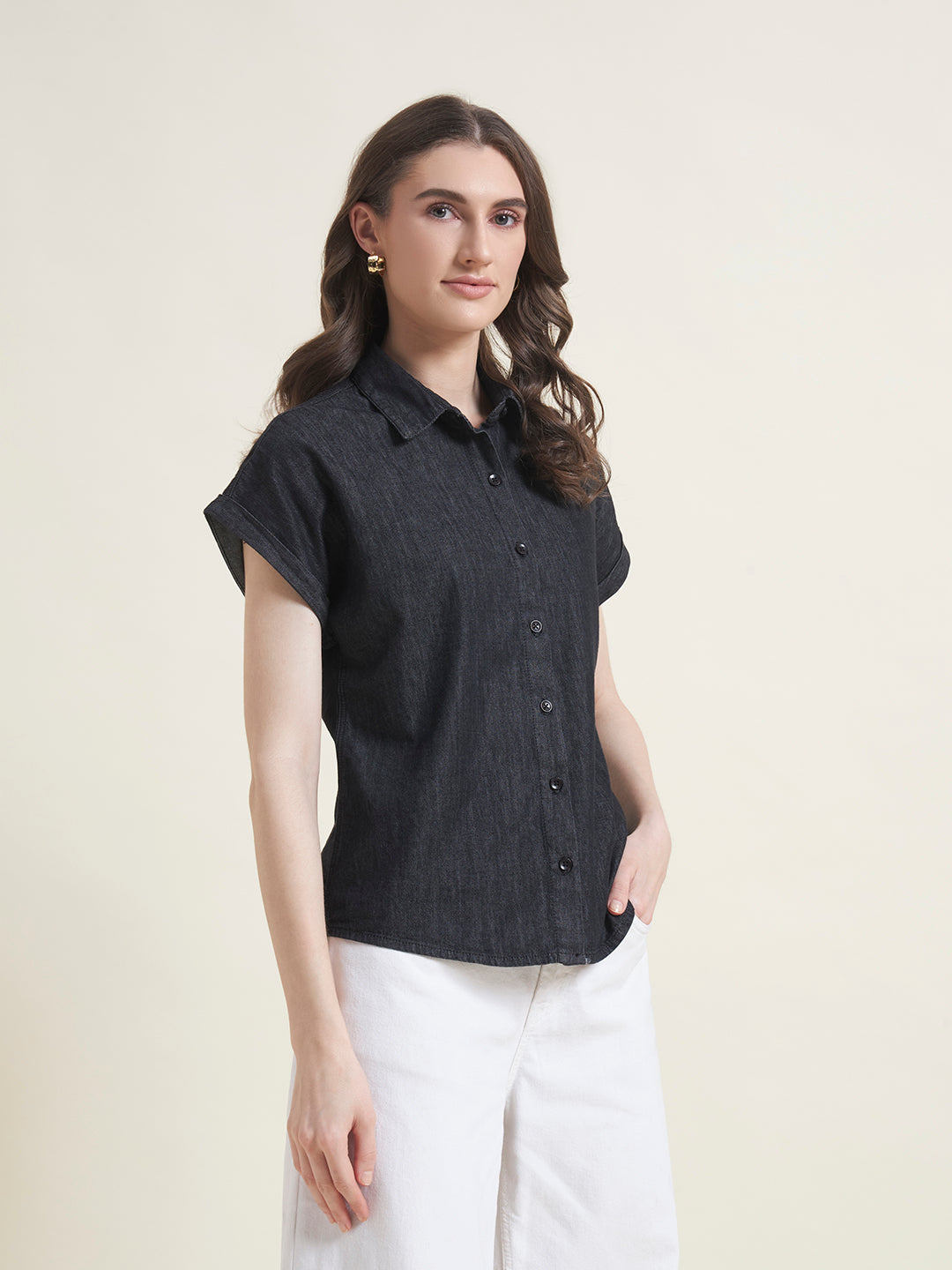 Charcoal Spread Collar Half Sleeve Formal Shirt
