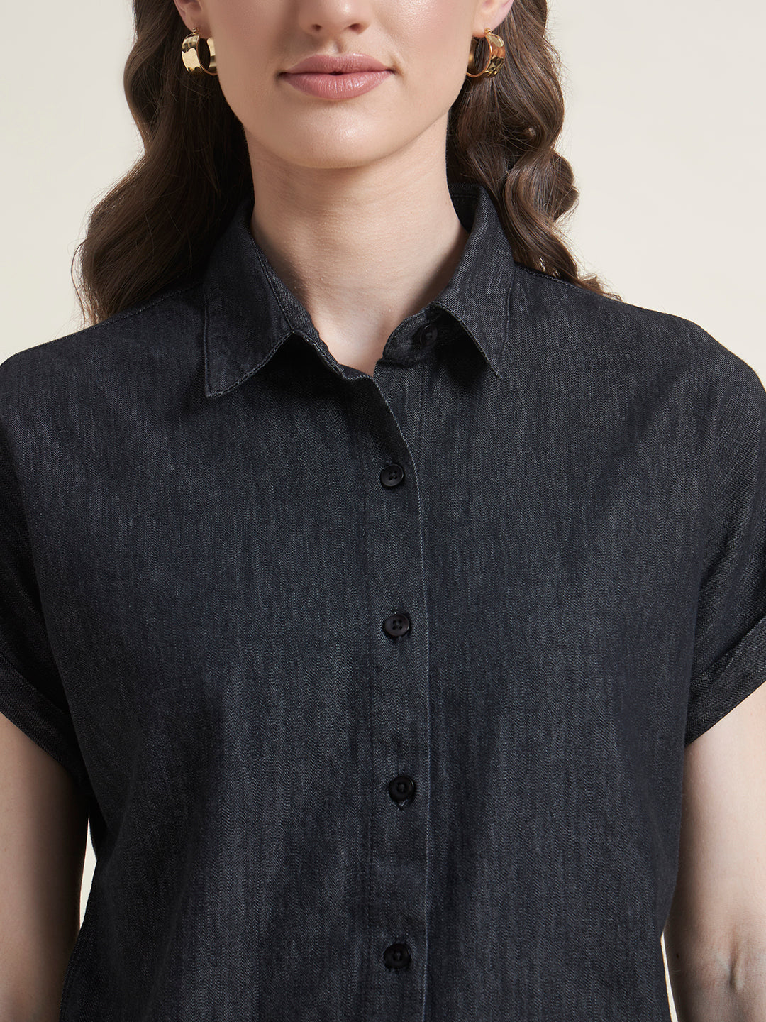 Charcoal Spread Collar Half Sleeve Formal Shirt