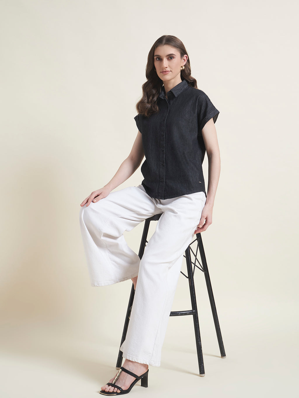 Charcoal Spread Collar Half Sleeve Formal Shirt