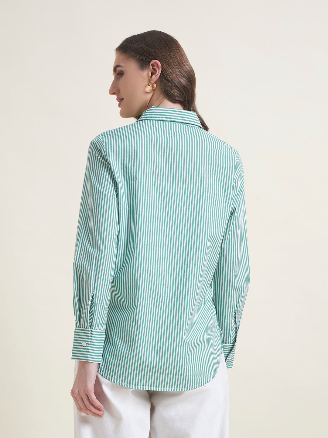 All-Day Comfort Green Striped Shirt