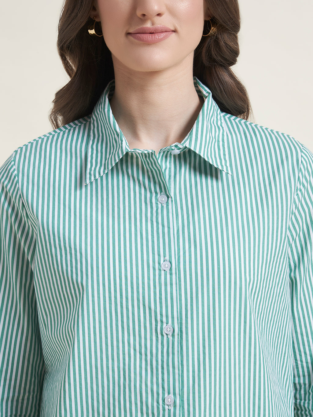 All-Day Comfort Green Striped Shirt