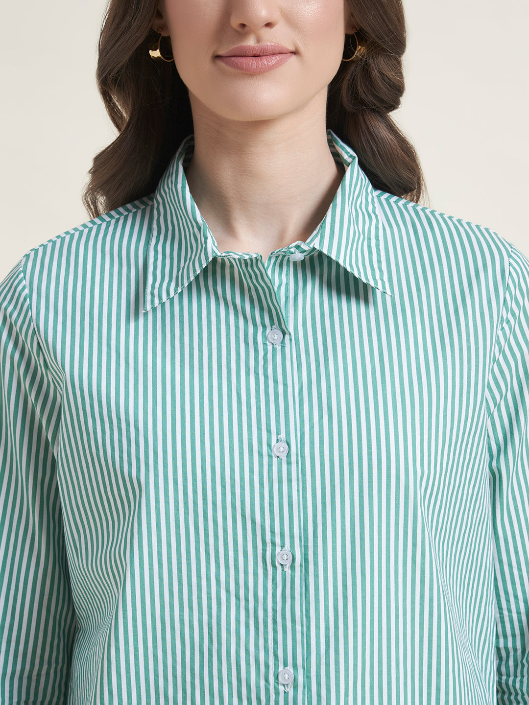 All-Day Comfort Green Striped Shirt