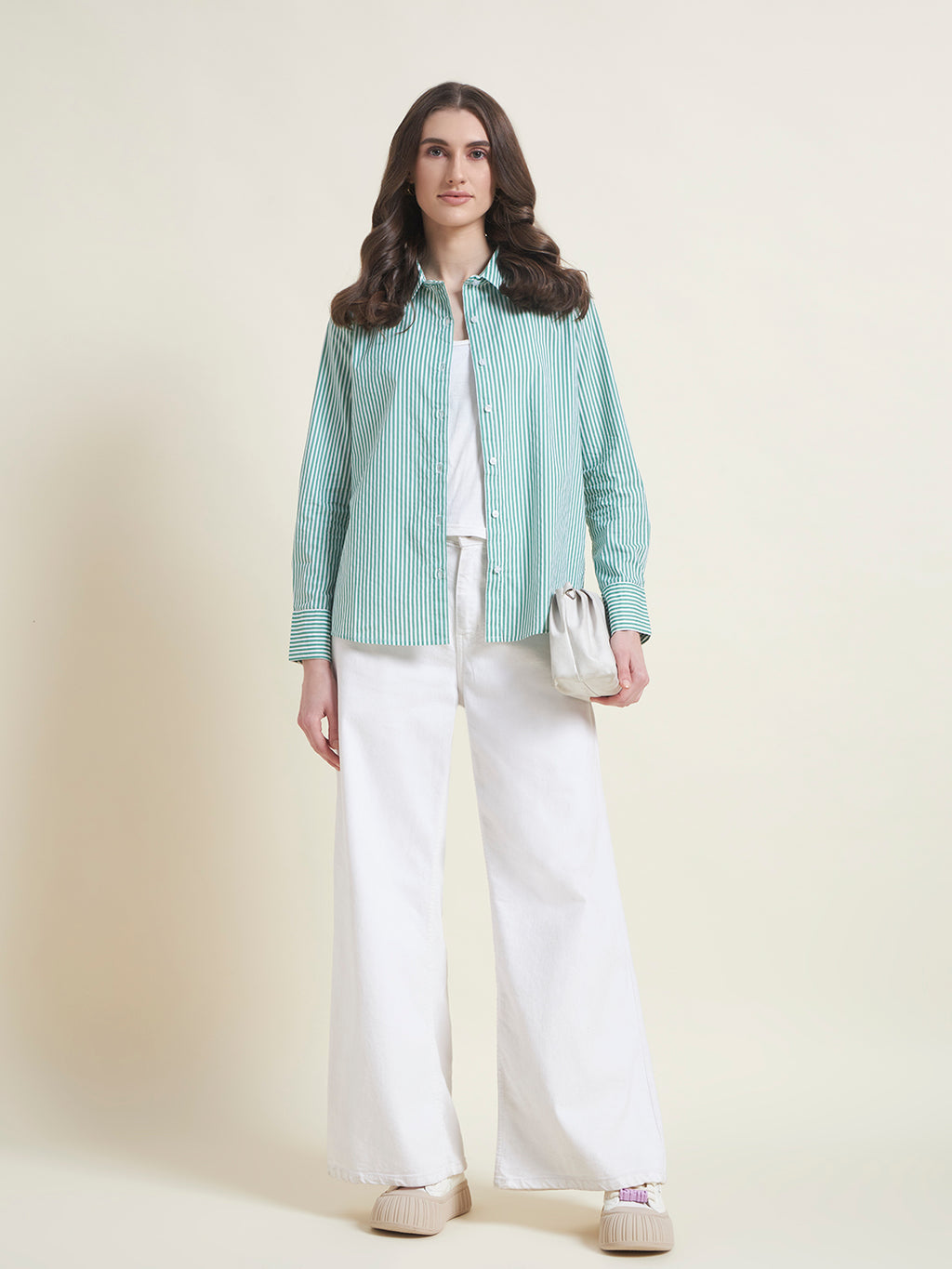 All-Day Comfort Green Striped Shirt