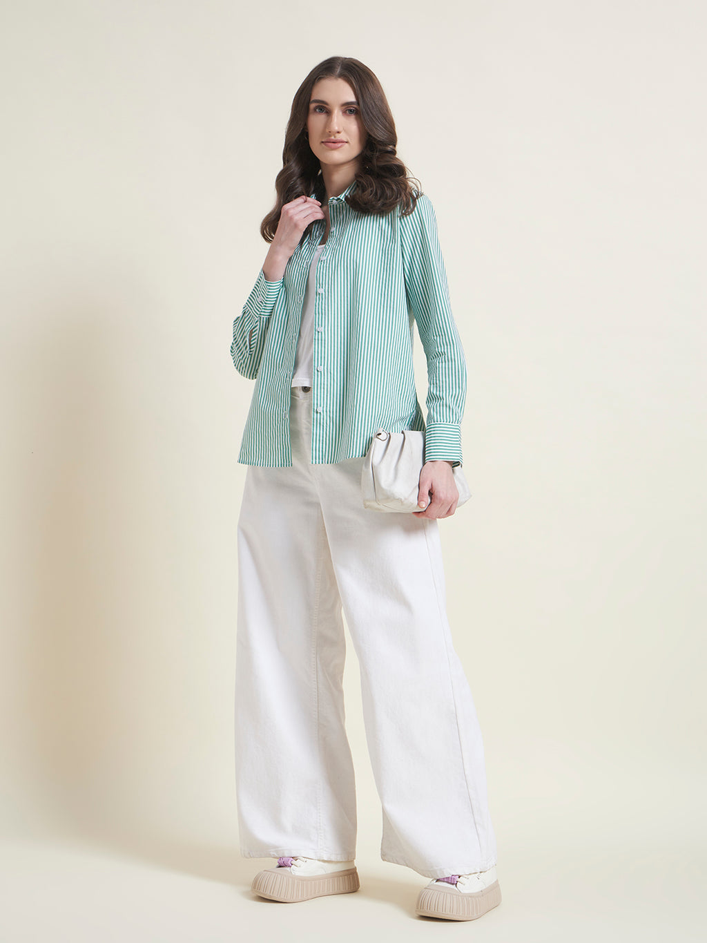 All-Day Comfort Green Striped Shirt