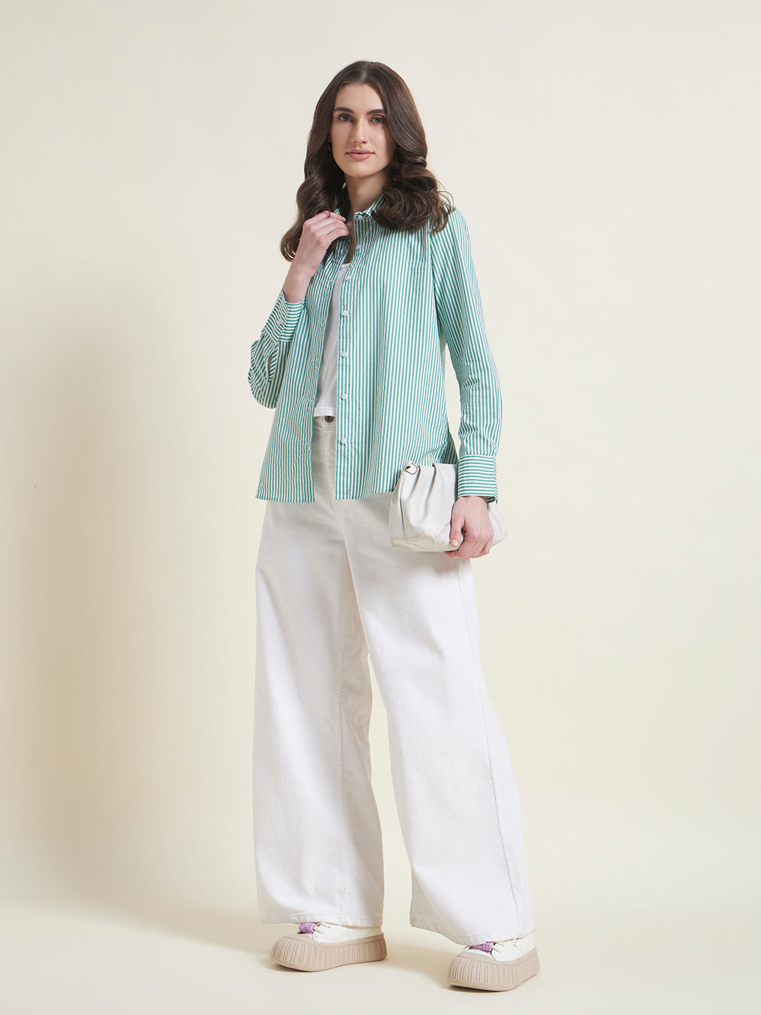 All-Day Comfort Green Striped Shirt