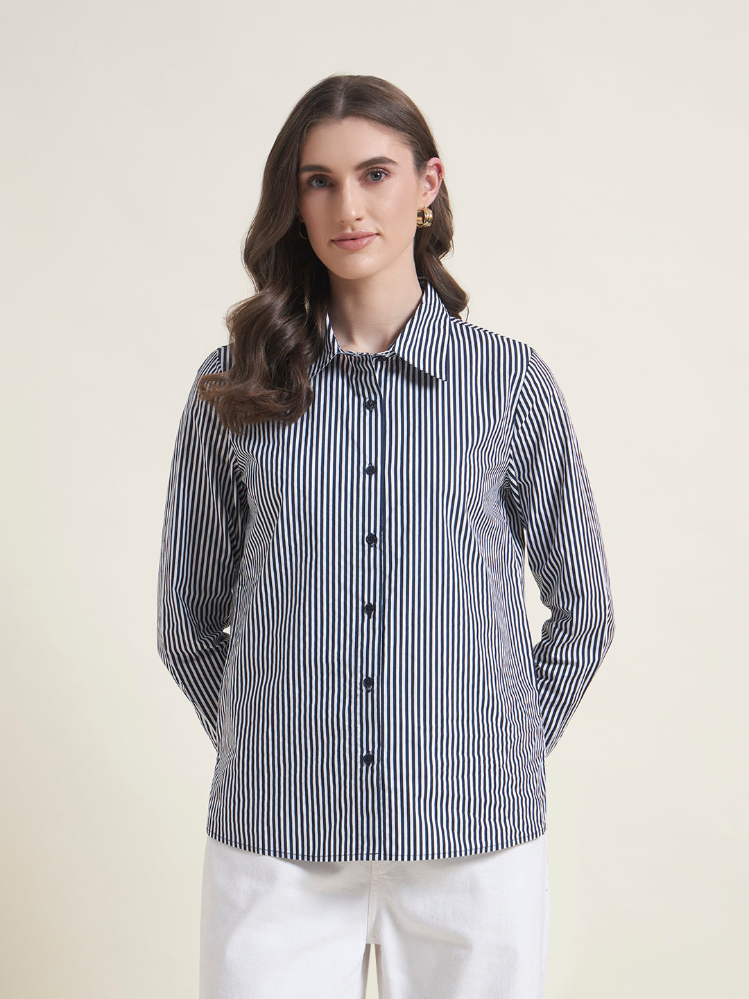 All-Day Comfort Navy Blue Striped Western Shirt