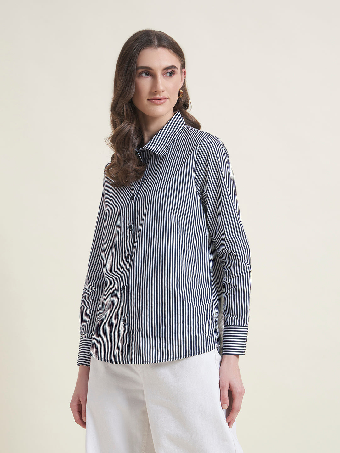 All-Day Comfort Navy Blue Striped Western Shirt