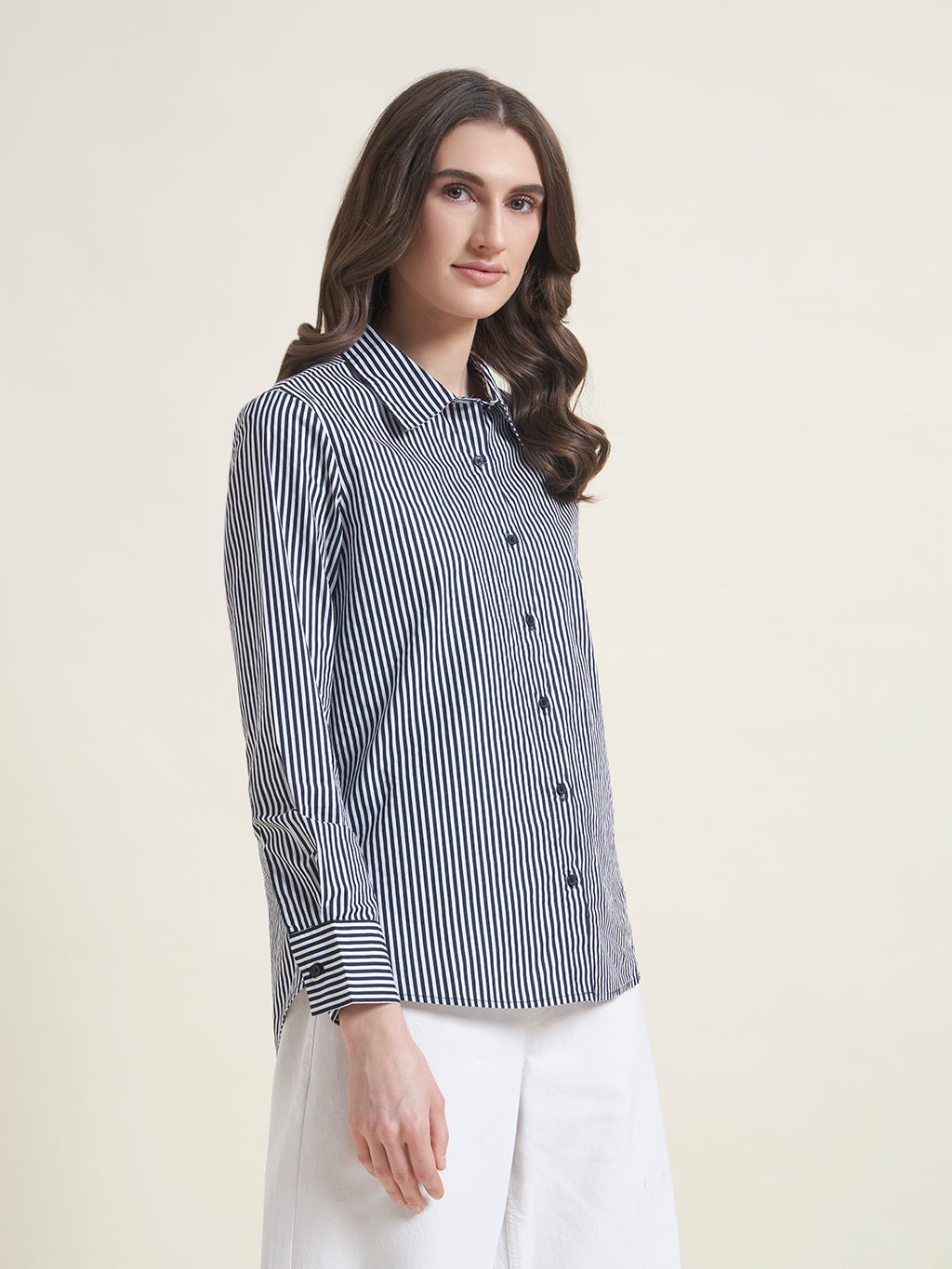 All-Day Comfort Navy Blue Striped Western Shirt