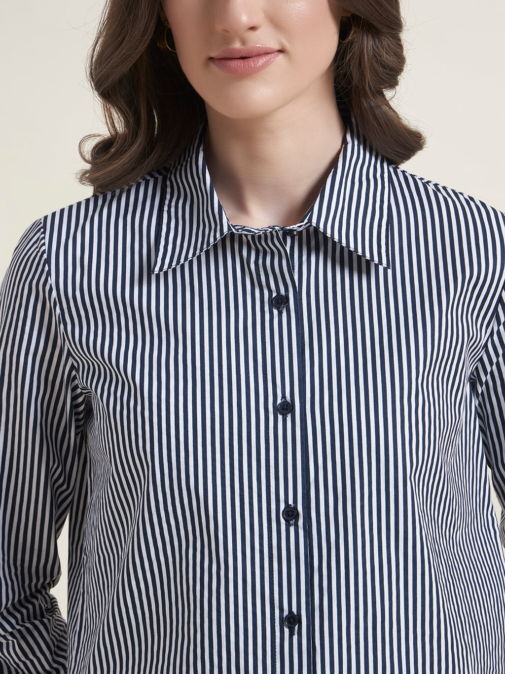 All-Day Comfort Navy Blue Striped Western Shirt
