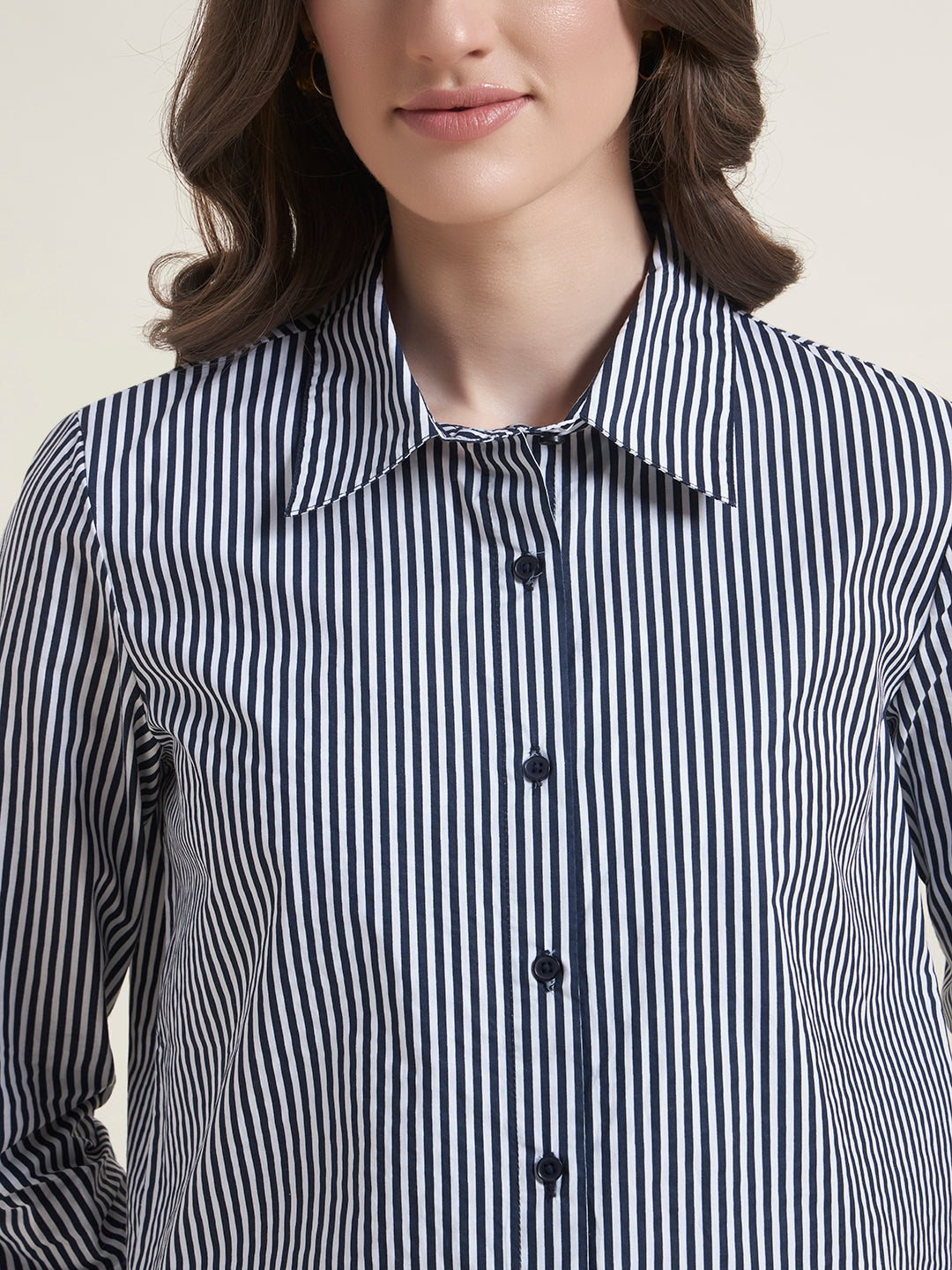 All-Day Comfort Navy Blue Striped Western Shirt